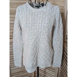 Jeanne Pierre Women's Beige Cotton Crew Neck Pullover Sweater, Small